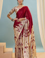 Panoply Red Ajrakh Printed Semi Modal Silk Saree With Lovely Blouse Piece