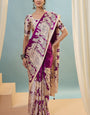 Palimpsest Purple Ajrakh Printed Semi Modal Silk Saree With Improbable Blouse Piece