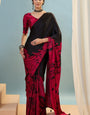 Seraglio Black Ajrakh Printed Semi Modal Silk Saree With Unequalled Blouse Piece