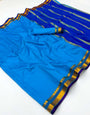 Sophisticated Blue Soft Silk Saree With Forbearance Blouse Piece