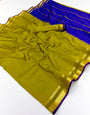 Snappy Mehndi Soft Silk Saree With Ethereal Blouse Piece