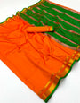 Dazzling Orange Soft Silk Saree With Beleaguer Blouse Piece
