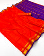Redolent Red Soft Silk Saree With Verdant Blouse Piece