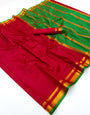 Surreptitious Red Soft Silk Saree With Grandiose Blouse Piece