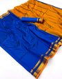 Glittering Royal Blue Soft Silk Saree With Denouement Blouse Piece