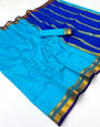 Smashing Sky Soft Silk Saree With Exuberant Blouse Piece