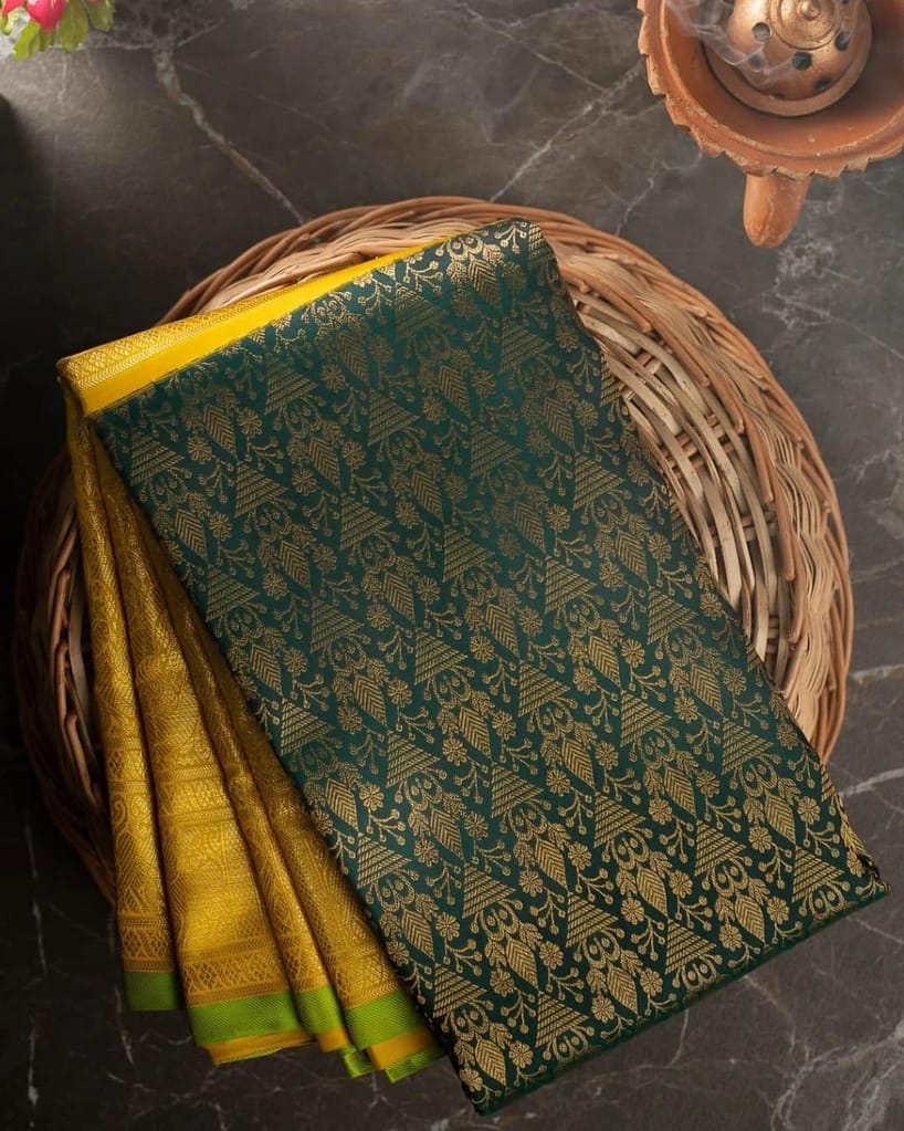 Prodigal Green Soft Banarasi Silk Saree With Adorable Blouse Piece