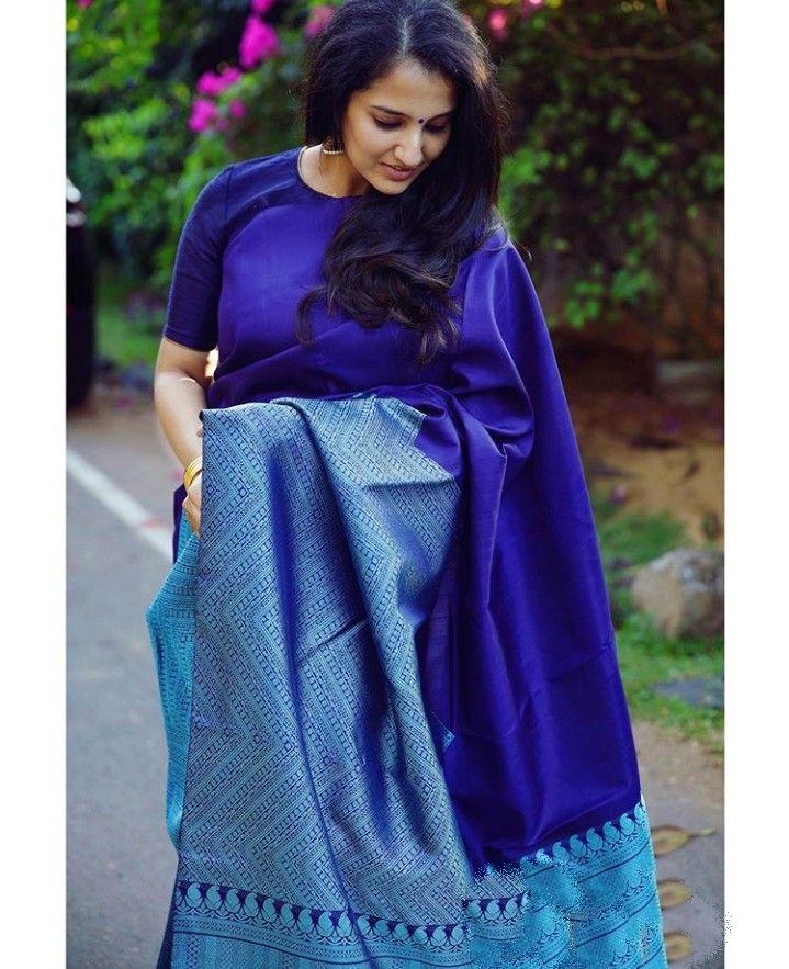 Resonant Blue Soft Silk Saree With Eloquence Blouse Piece