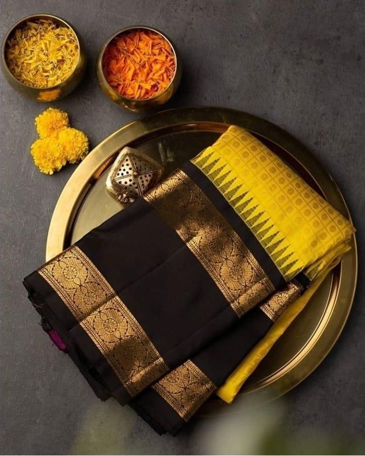 Panache Yellow Soft Banarasi Silk Saree With Glamorous Blouse Piece