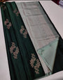 Sensational Dark Green Soft Silk Saree With Magnificat Blouse Piece