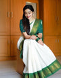 Comely Off White Soft Banarasi Silk Saree With Stylish Blouse Piece