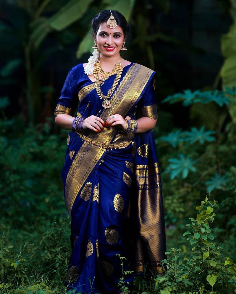 Splendorous Blue Soft Banarasi Silk Saree With Eye-catching Blouse Piece