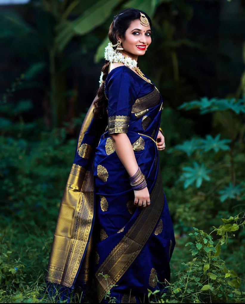 Splendorous Blue Soft Banarasi Silk Saree With Eye-catching Blouse Piece