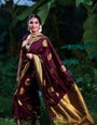 Glamorous Wine Soft Banarasi Silk Saree With Devastating Blouse Piece