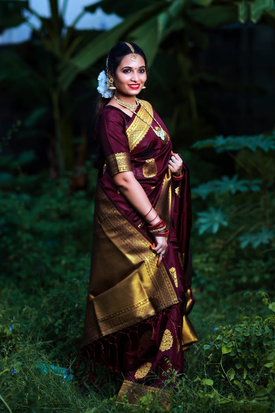 Glamorous Wine Soft Banarasi Silk Saree With Devastating Blouse Piece