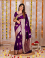 Eclat Purple Soft Banarasi Silk Saree With Surreptitious Blouse Piece