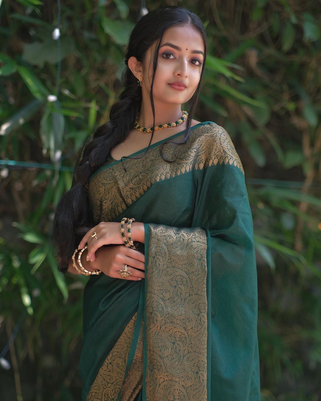 Adorable Dark Green Soft Silk Saree With Epiphany Blouse Piece