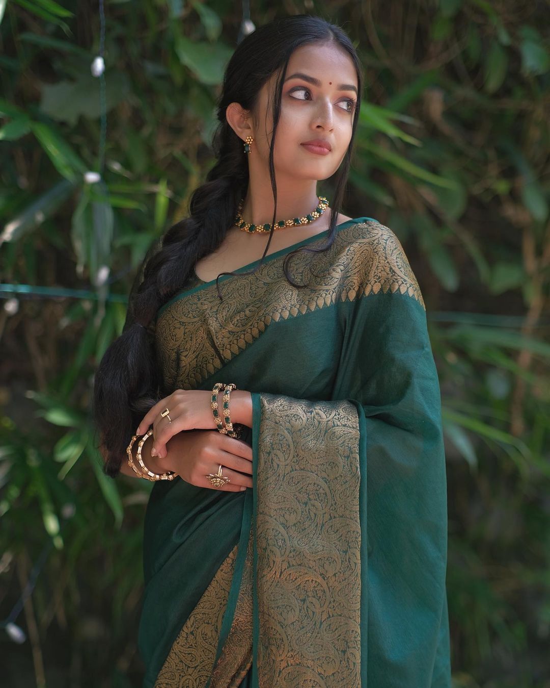 Adorable Dark Green Soft Silk Saree With Epiphany Blouse Piece