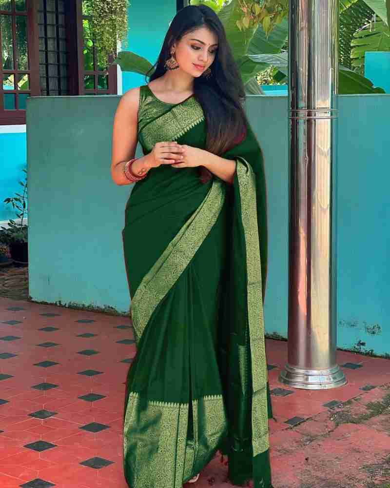 Jazzy Green Soft Silk Saree With An Blouse Piece