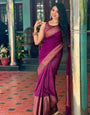 Gratifying Purple Soft Silk Saree With Glittering Blouse Piece