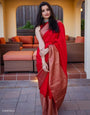 Flaunt Red Soft Silk Saree With An Blouse Piece