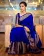 Snazzy Royal Blue Soft Silk Saree With Susurrous Blouse Piece