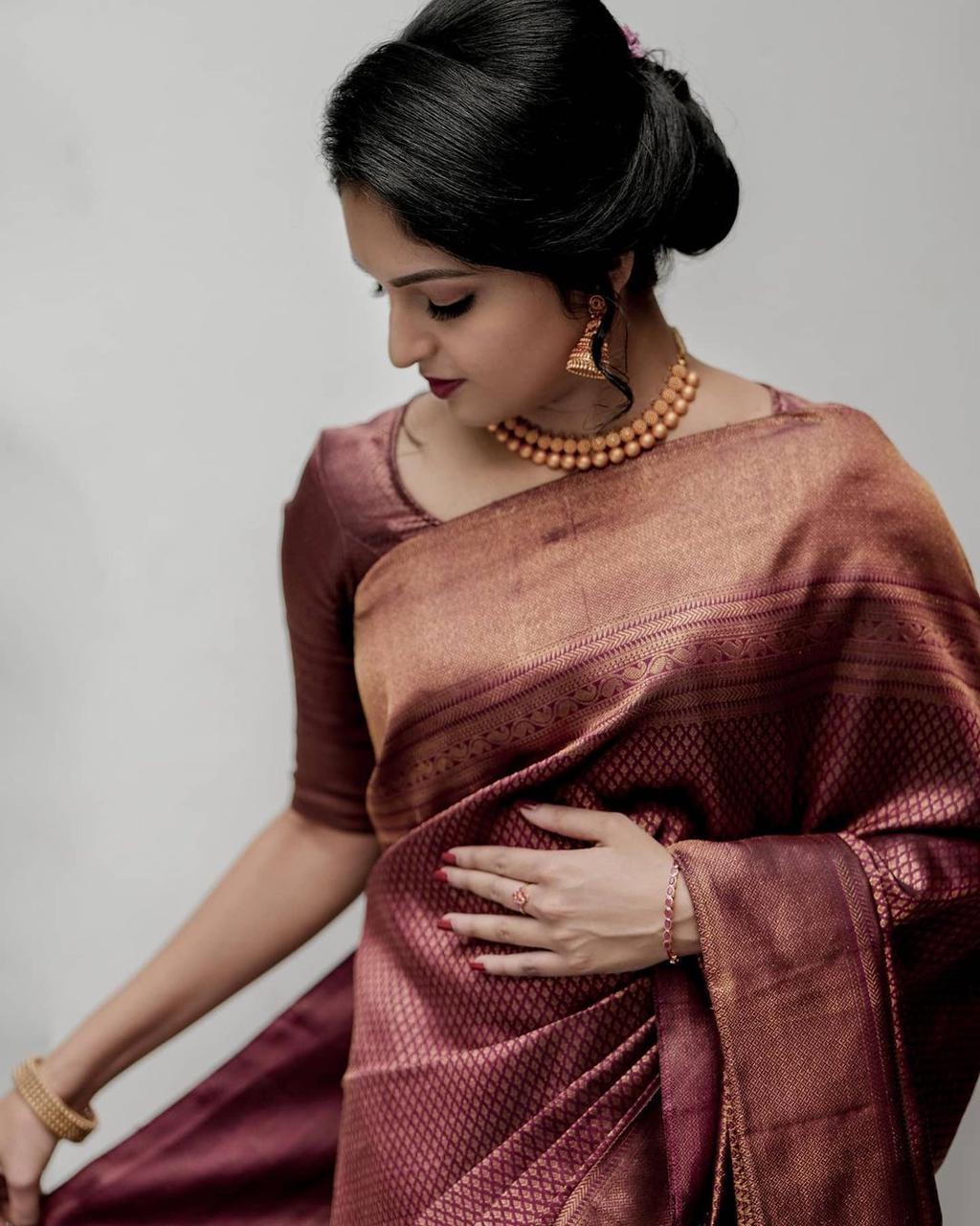 Bewitching Maroon Soft Silk Saree With Bucolic Blouse Piece