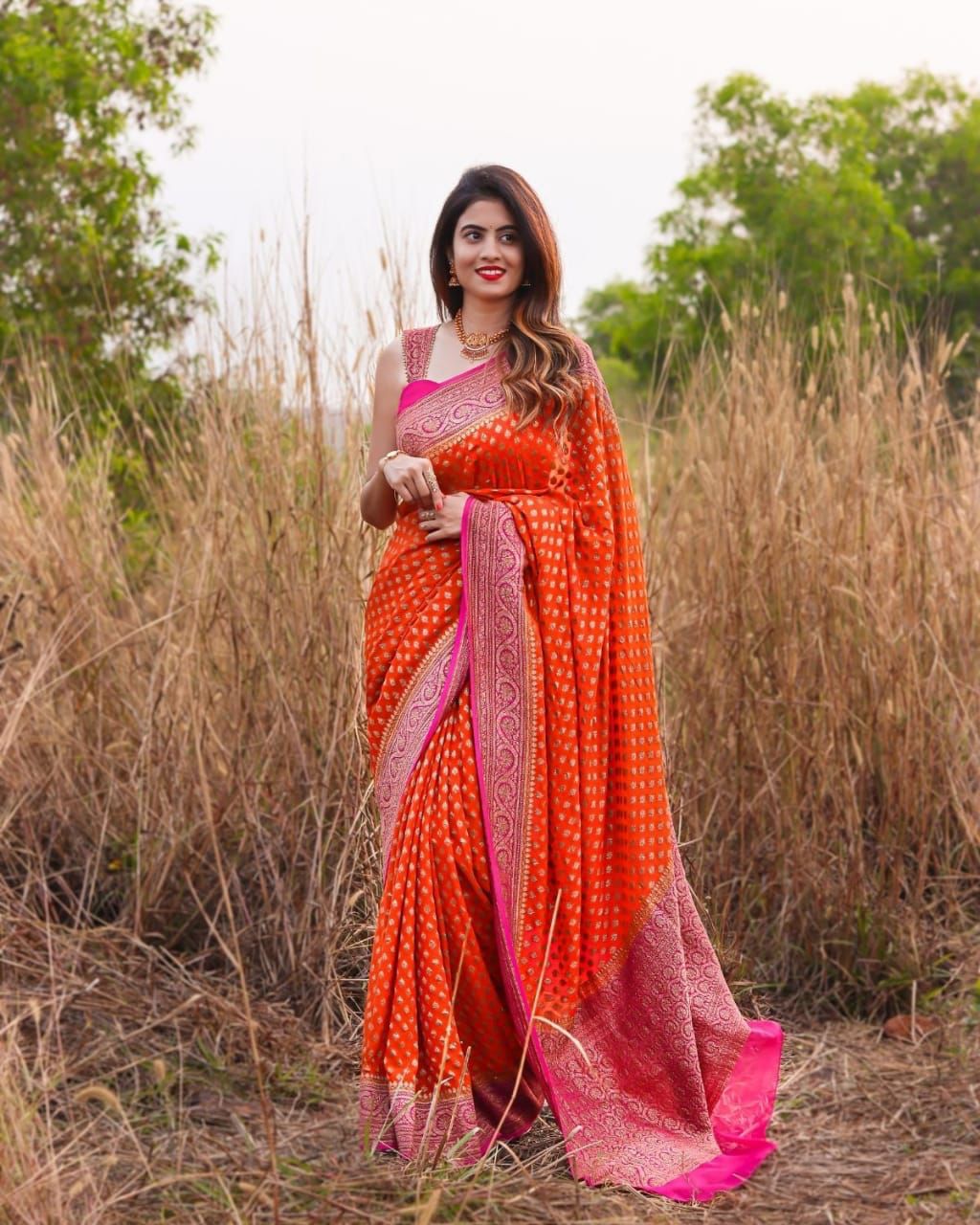 Adoring Orange Soft Banarasi Silk Saree With Seraphic Blouse Piece