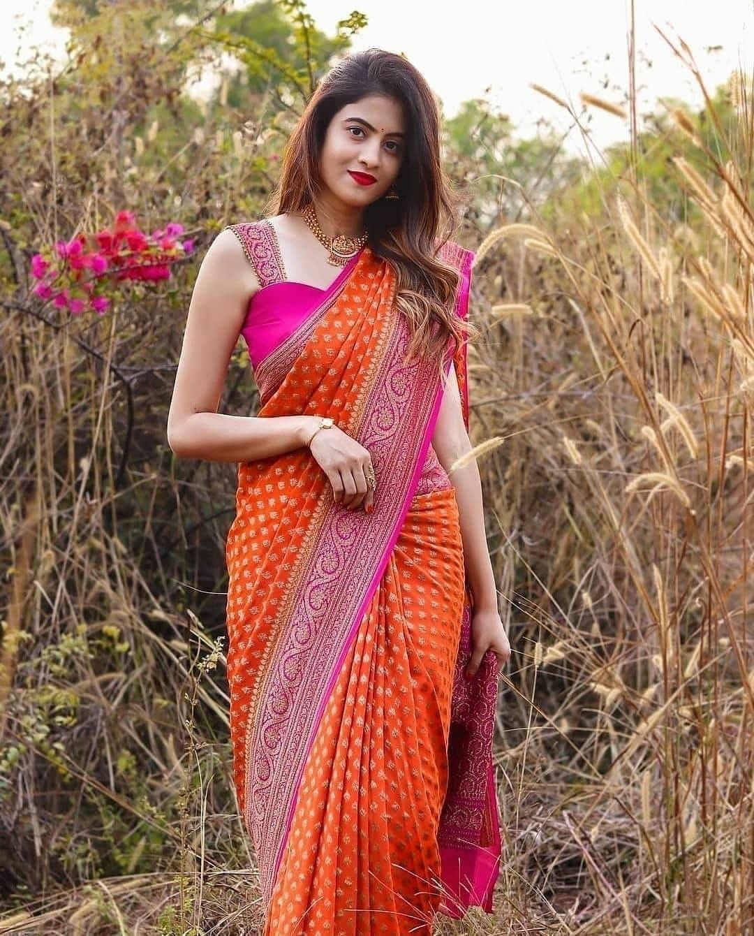 Adoring Orange Soft Banarasi Silk Saree With Seraphic Blouse Piece