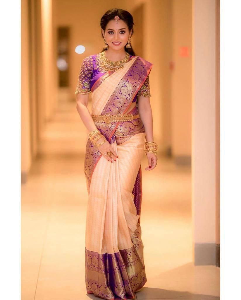 Precious Peach Soft Silk Saree With Allure Blouse Piece