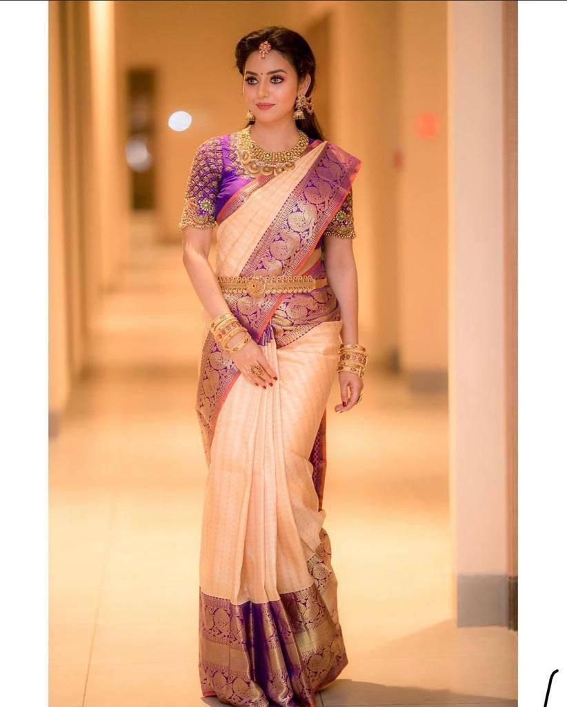 Precious Peach Soft Silk Saree With Allure Blouse Piece