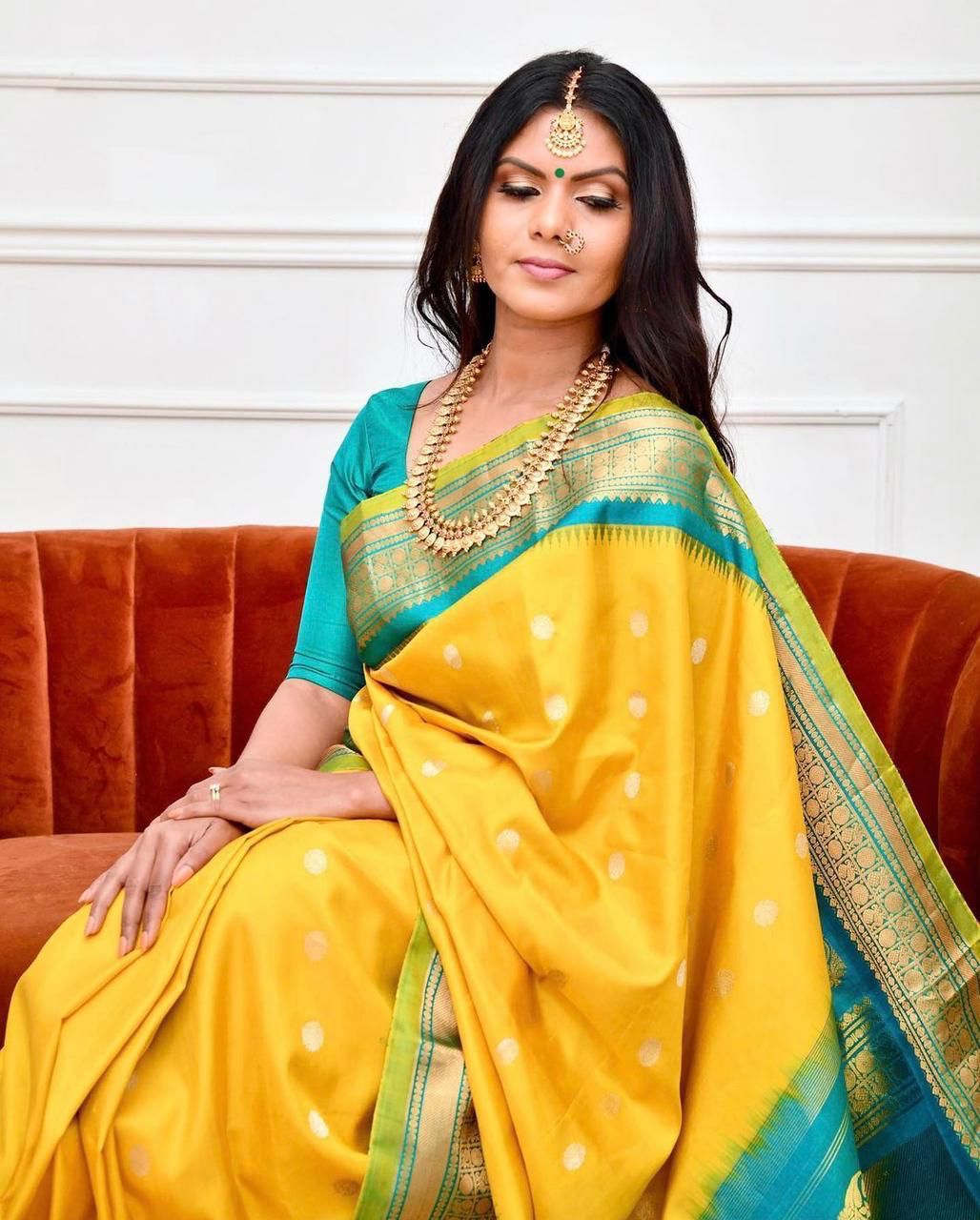 Classy Yellow Soft Banarasi Silk Saree With Tremendous Blouse Piece