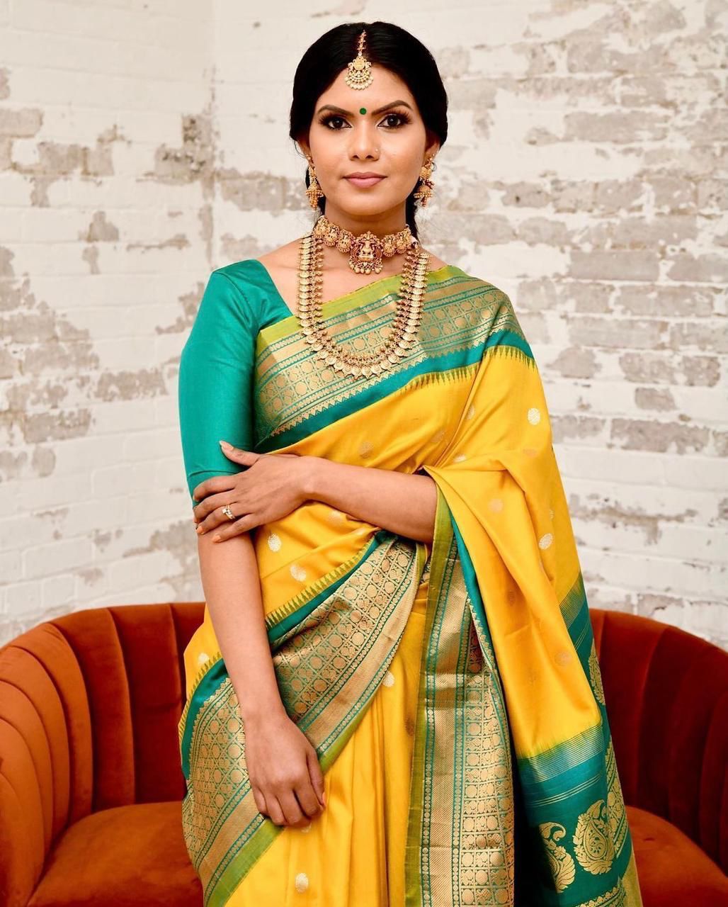 Classy Yellow Soft Banarasi Silk Saree With Tremendous Blouse Piece