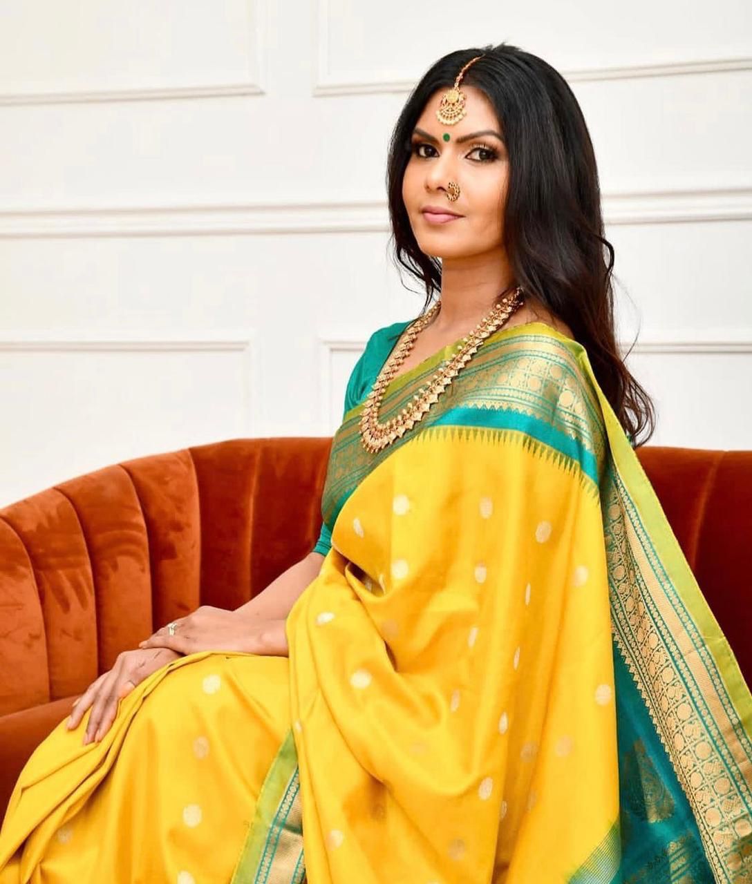 Classy Yellow Soft Banarasi Silk Saree With Tremendous Blouse Piece