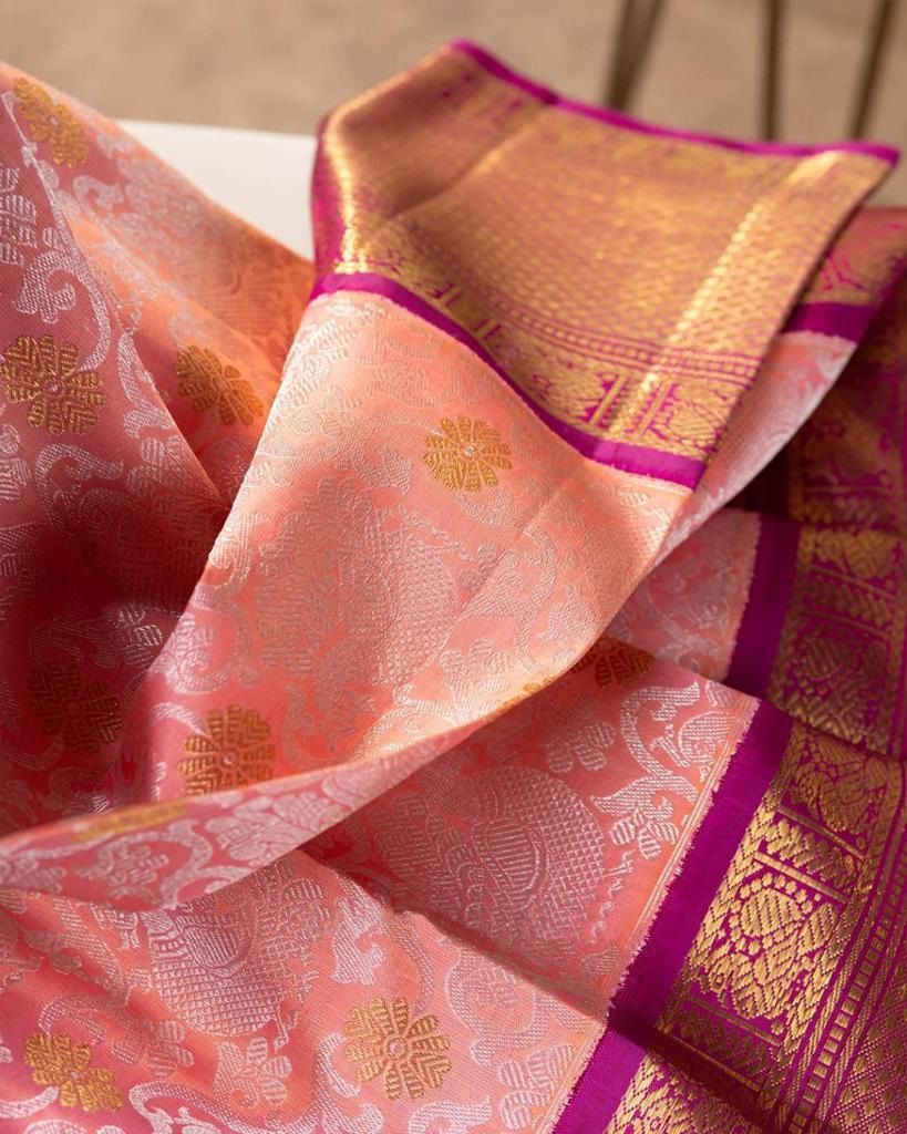 Lovely Pink Soft Banarasi Silk Saree With Denouement Blouse Piece