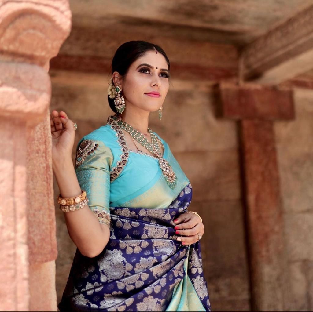 Ineffable Blue Soft Banarasi Silk Saree With Panache Blouse Piece