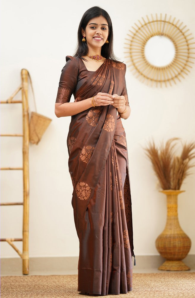 Proficient Brown Soft Silk Saree With Majesty Blouse Piece