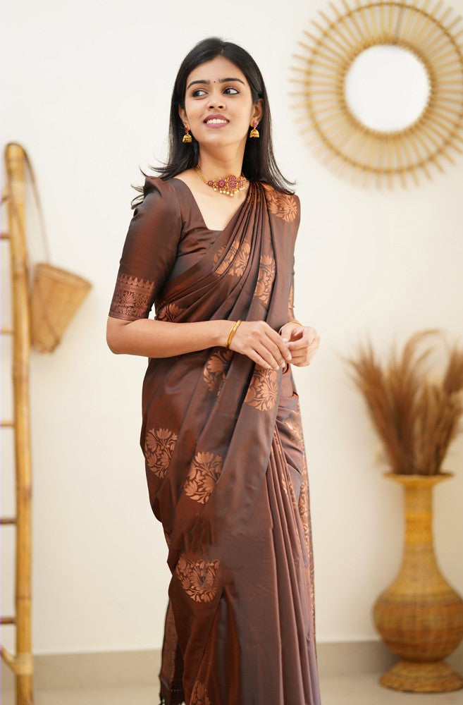 Proficient Brown Soft Silk Saree With Majesty Blouse Piece