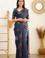 Cynosure Navy Blue Soft Silk Saree With Conflate Blouse Piece