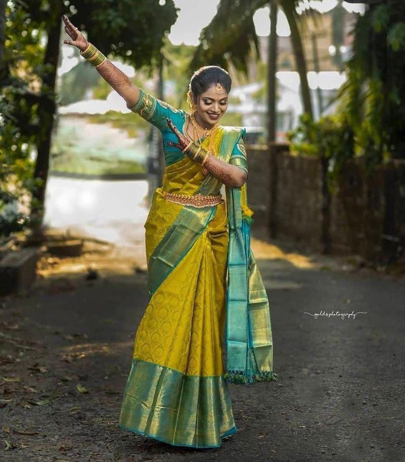 Jubilant Yellow Soft Banarasi Silk Saree With Charming Blouse Piece