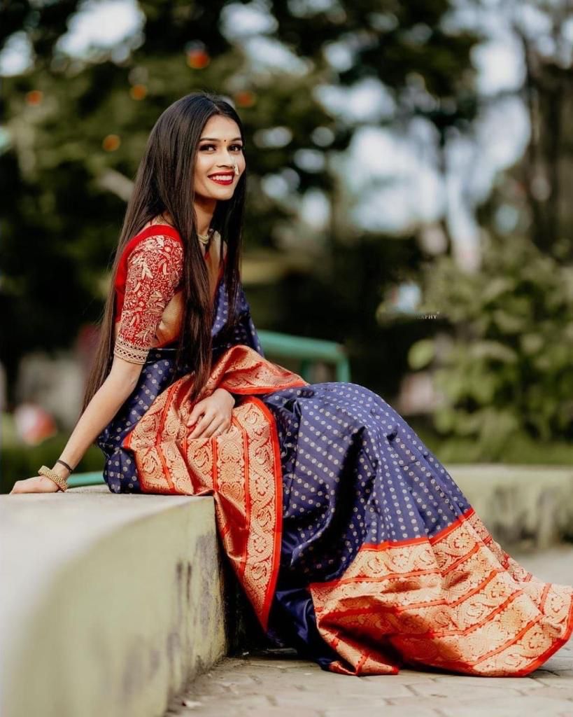 Charming Royal Blue Soft Banarasi Silk Saree With Demure Blouse Piece