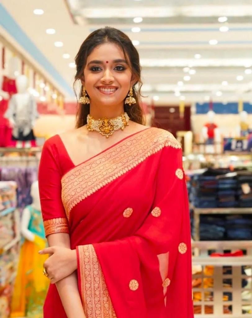 Palimpsest Red Soft Silk Saree With Beguiling Blouse Piece