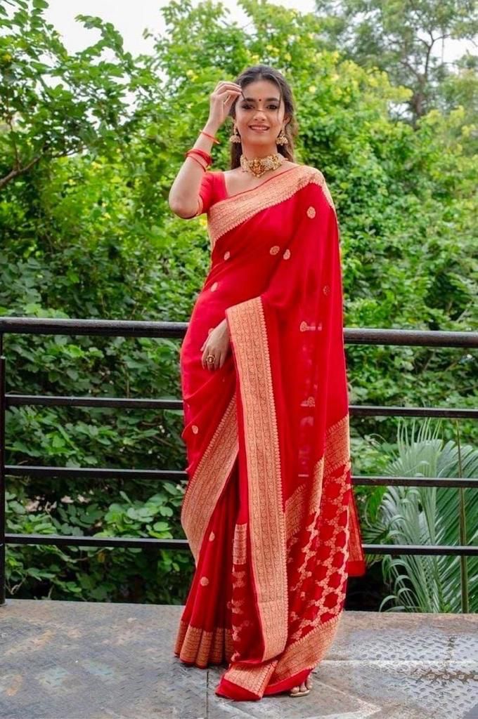 Palimpsest Red Soft Silk Saree With Beguiling Blouse Piece