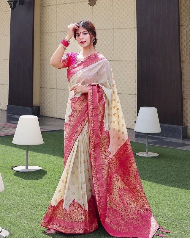 Prominent Beige Soft Silk Saree With Nemesis Blouse Piece