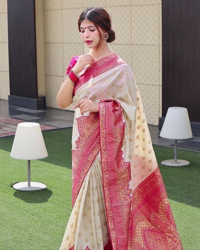 Prominent Beige Soft Silk Saree With Nemesis Blouse Piece