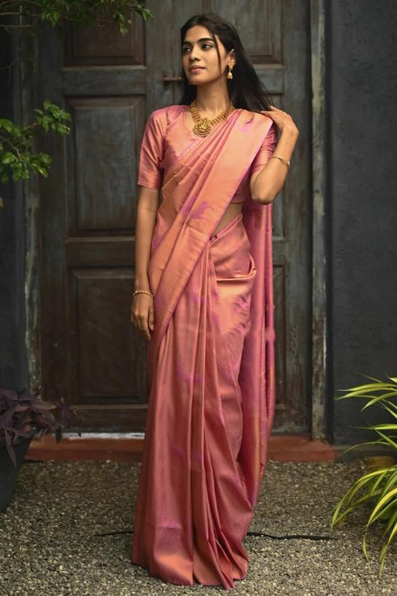 Groovy Pink Soft Silk Saree With Zephyr Blouse Piece