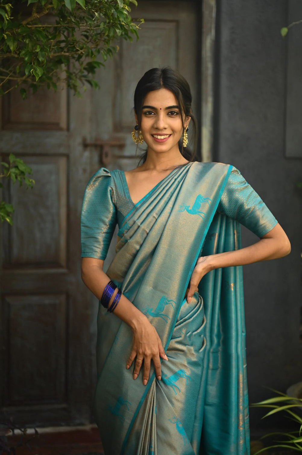 Woebegone Sky Soft Silk Saree With Glowing Blouse Piece