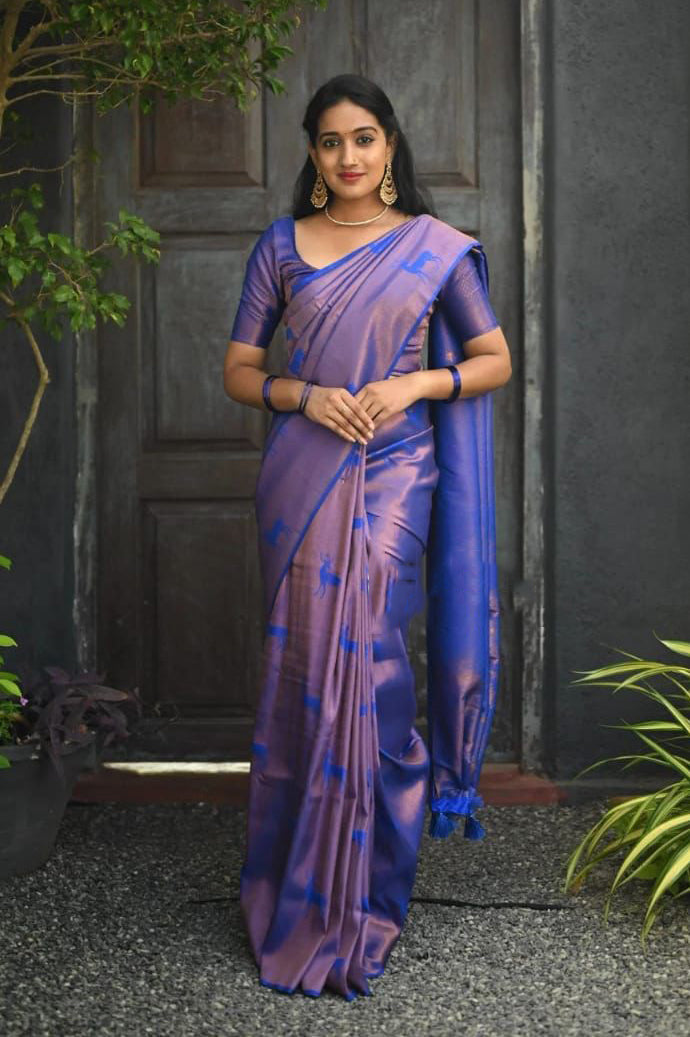 Flamboyant Royal Blue Soft Silk Saree With Engrossing Blouse Piece