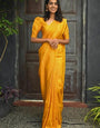 Proficient Yellow Soft Silk Saree With Gossamer Blouse Piece