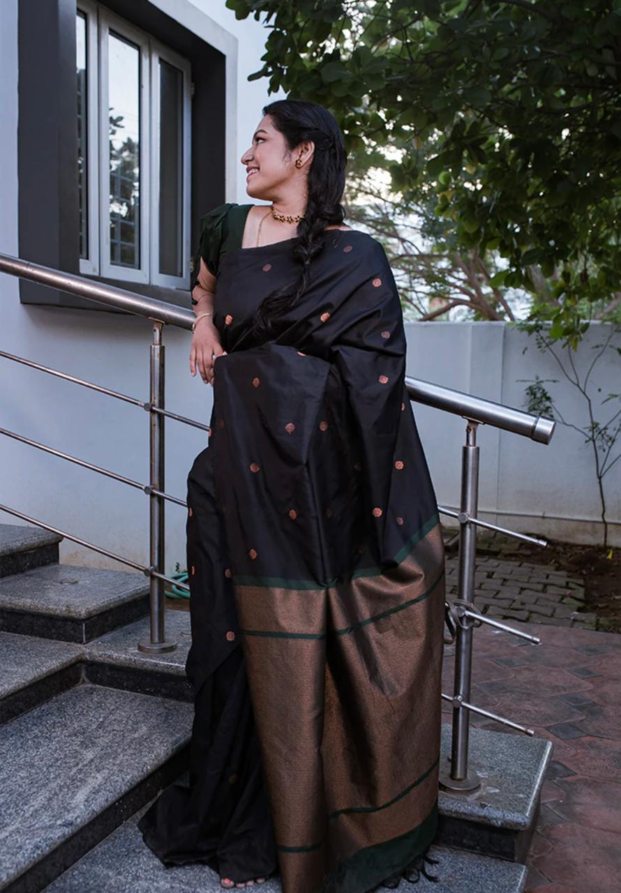 Most Black Soft Silk Saree With Classic Blouse Piece